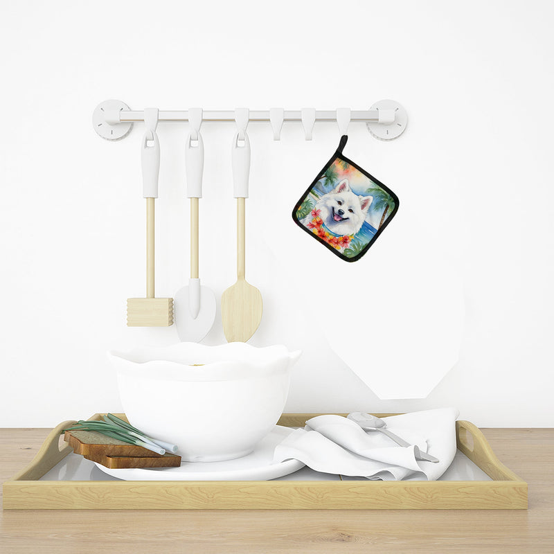 American Eskimo Luau Pot Holders - Set of 2 Decorative Kitchen Helpers | Made in the USA