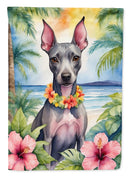 American Hairless Terrier Luau Garden Flag – Tropical Dog Decor with Hibiscus & Palm Leaves