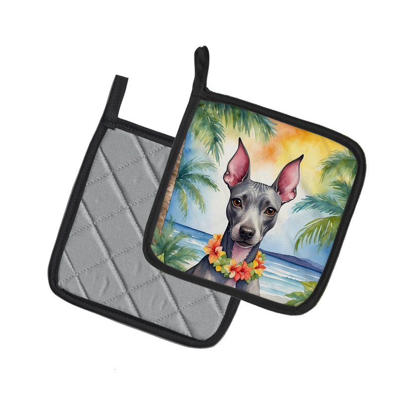 American Hairless Terrier Luau Pot Holders - Set of 2 Decorative Kitchen Helpers | Made in the USA