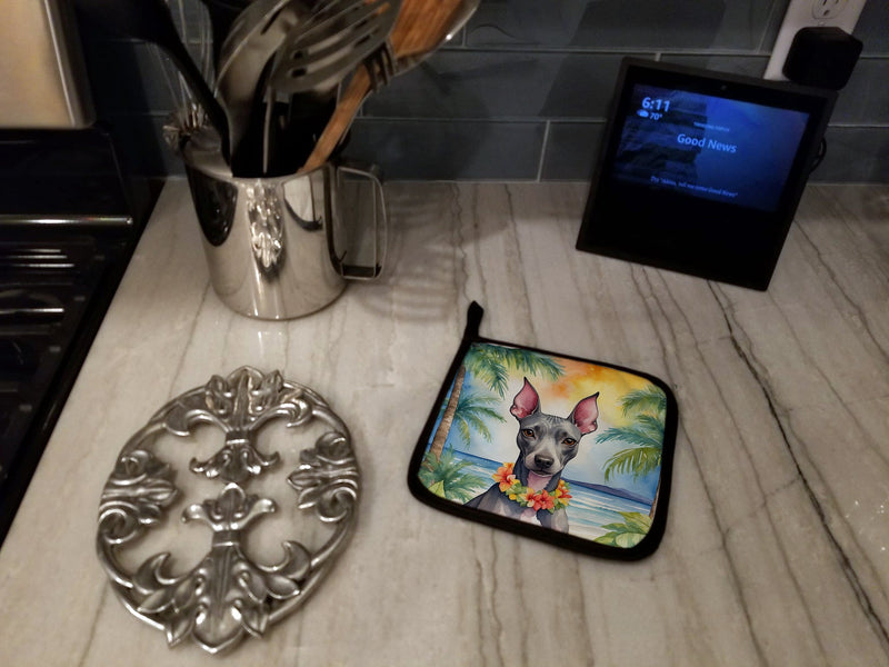 American Hairless Terrier Luau Pot Holders - Set of 2 Decorative Kitchen Helpers | Made in the USA