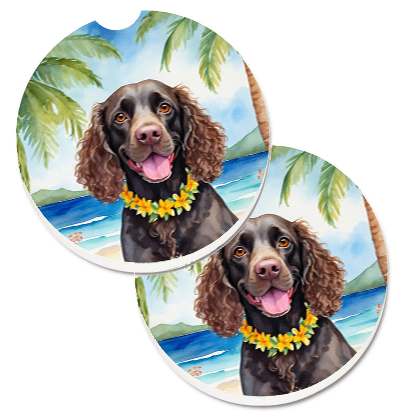 American Water Spaniel Luau Car Coasters – Set of 2 - Absorbent Stone with Fun & Functional Artwork