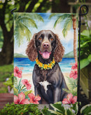 American Water Spaniel Luau Garden Flag – Tropical Dog Decor with Hibiscus & Palm Leaves