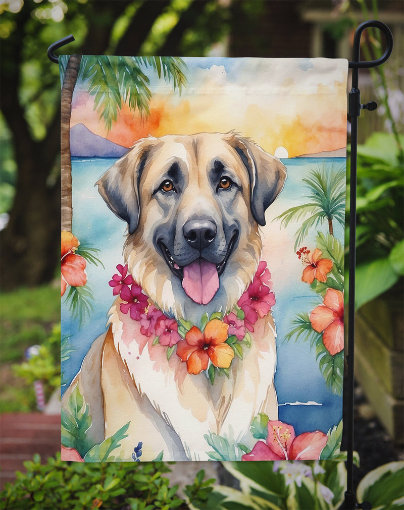 Anatolian Shepherd Luau Garden Flag – Tropical Dog Decor with Hibiscus & Palm Leaves