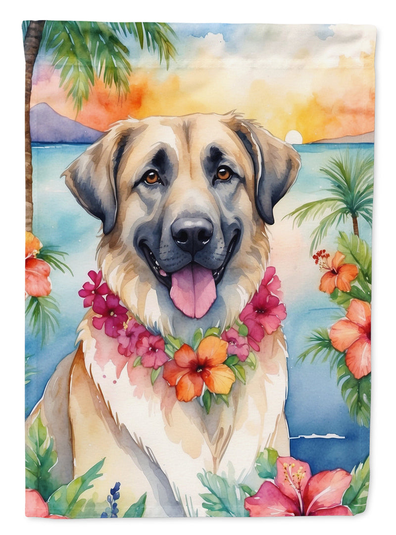 Anatolian Shepherd Luau Garden Flag – Tropical Dog Decor with Hibiscus & Palm Leaves