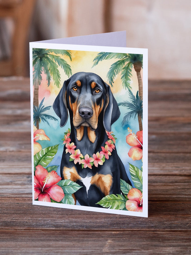 Black and Tan Coonhound Luau Greeting Cards - Blank Note Cards – 8-Pack of Artist-Designed Cards with Envelopes