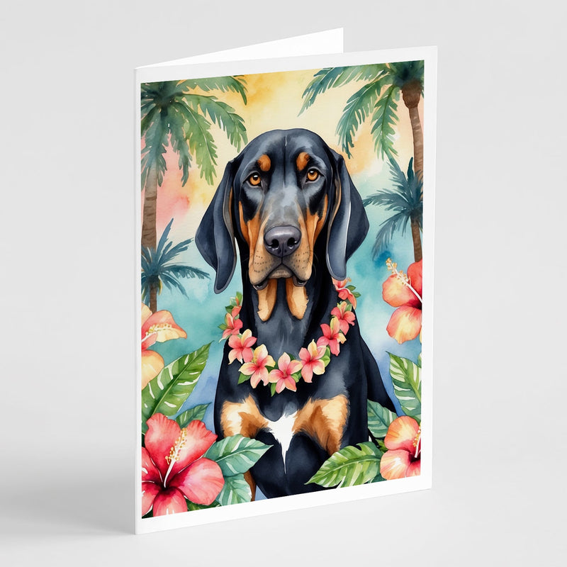 Black and Tan Coonhound Luau Greeting Cards - Blank Note Cards – 8-Pack of Artist-Designed Cards with Envelopes