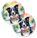 Border Collie Luau Car Coasters – Set of 2 - Absorbent Stone with Fun & Functional Artwork