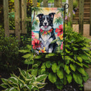 Border Collie Luau Garden Flag – Tropical Dog Decor with Hibiscus & Palm Leaves