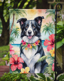 Border Collie Luau Garden Flag – Tropical Dog Decor with Hibiscus & Palm Leaves