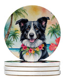 Border Collie Luau Large Sandstone Coasters Pack of 4