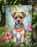 Border Terrier Luau Garden Flag – Tropical Dog Decor with Hibiscus & Palm Leaves