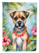 Border Terrier Luau Garden Flag – Tropical Dog Decor with Hibiscus & Palm Leaves