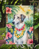 Borzoi Luau Garden Flag – Tropical Dog Decor with Hibiscus & Palm Leaves
