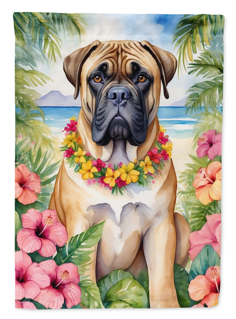 Bullmastiff Luau Garden Flag – Tropical Dog Decor with Hibiscus & Palm Leaves