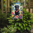 Black Labrador Retriever Luau Garden Flag – Tropical Dog Decor with Hibiscus & Palm Leaves