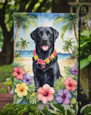 Black Labrador Retriever Luau Garden Flag – Tropical Dog Decor with Hibiscus & Palm Leaves