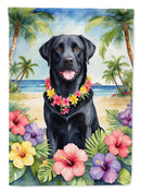 Black Labrador Retriever Luau Garden Flag – Tropical Dog Decor with Hibiscus & Palm Leaves