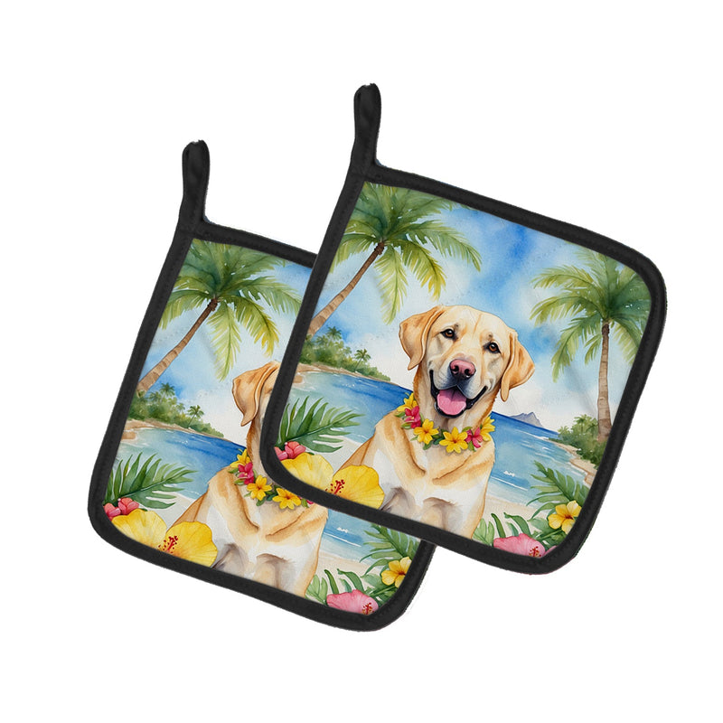 Yellow Labrador Retriever Luau Pair of Pot Holders