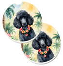 Black Poodle Luau Car Coasters – Set of 2 - Absorbent Stone with Fun & Functional Artwork