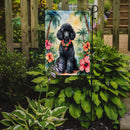 Black Poodle Luau Garden Flag – Tropical Dog Decor with Hibiscus & Palm Leaves