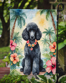 Black Poodle Luau Garden Flag – Tropical Dog Decor with Hibiscus & Palm Leaves