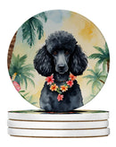 Black Poodle Luau Large Sandstone Coasters Pack of 4