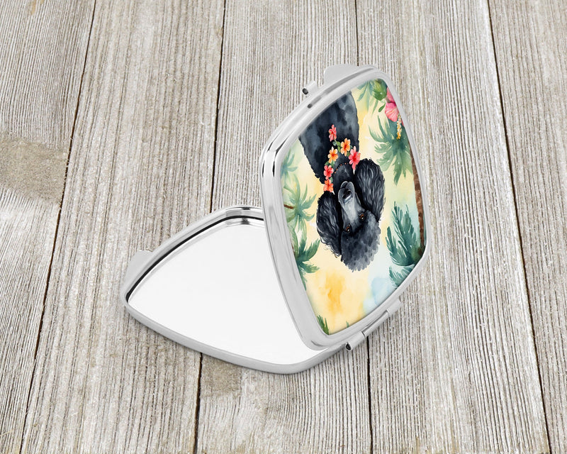 Black Poodle Luau Compact Mirror – Stylish Purse Mirror with Artistic Covers