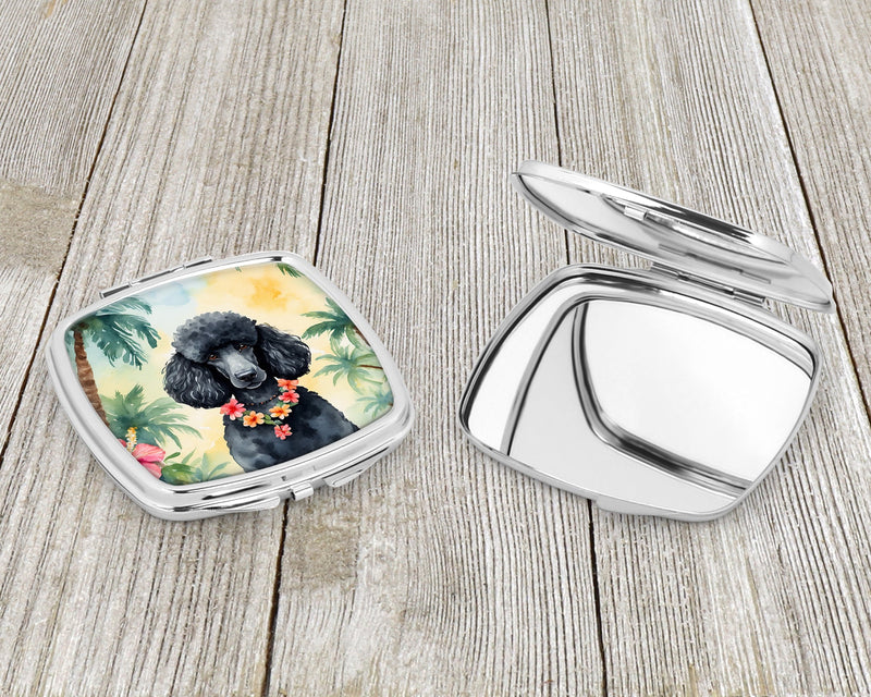 Black Poodle Luau Compact Mirror – Stylish Purse Mirror with Artistic Covers