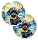 Black Poodle Luau Car Coasters – Set of 2 - Absorbent Stone with Fun & Functional Artwork