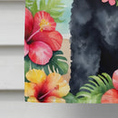 Black Poodle Luau House Flag