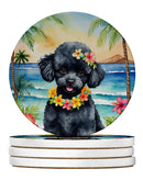 Black Poodle Luau Large Sandstone Coasters Pack of 4