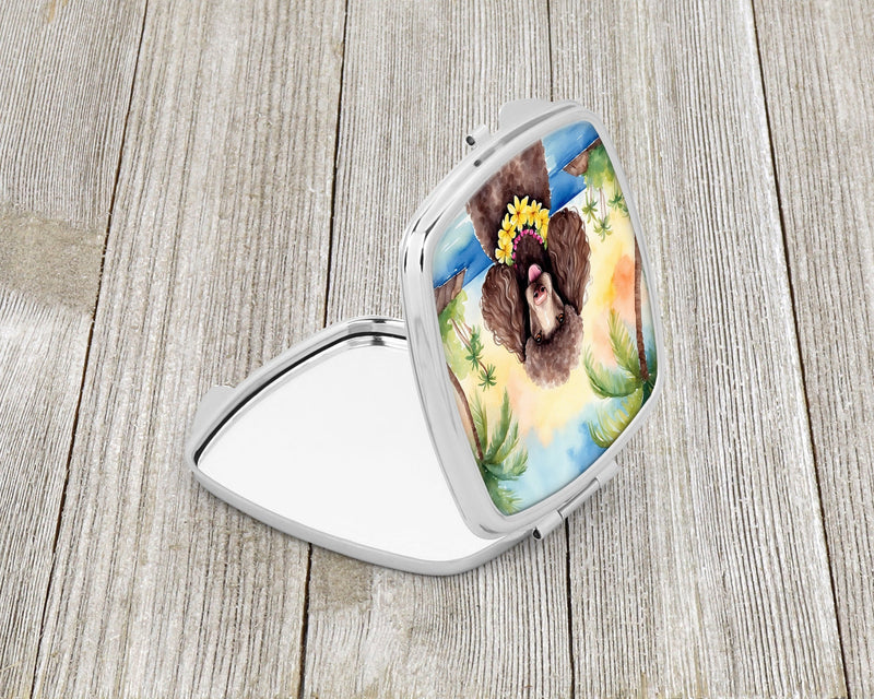 Chocolate Poodle Luau Compact Mirror – Stylish Purse Mirror with Artistic Covers