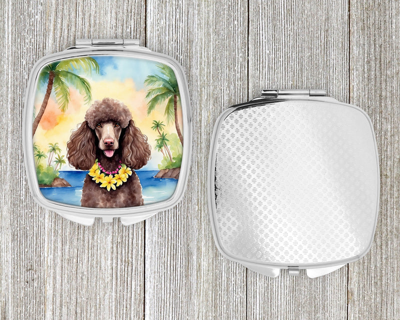 Chocolate Poodle Luau Compact Mirror – Stylish Purse Mirror with Artistic Covers