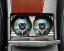 Black Pug Luau Car Coasters – Set of 2 - Absorbent Stone with Fun & Functional Artwork