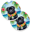 Black Pug Luau Car Coasters – Set of 2 - Absorbent Stone with Fun & Functional Artwork
