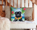 Black Pug Luau Throw Pillow - 14x14 Decorative Pillow – Art for Your Home & Patio