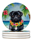 Black Pug Luau Large Sandstone Coasters Pack of 4