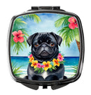 Black Pug Luau Compact Mirror – Stylish Purse Mirror with Artistic Covers