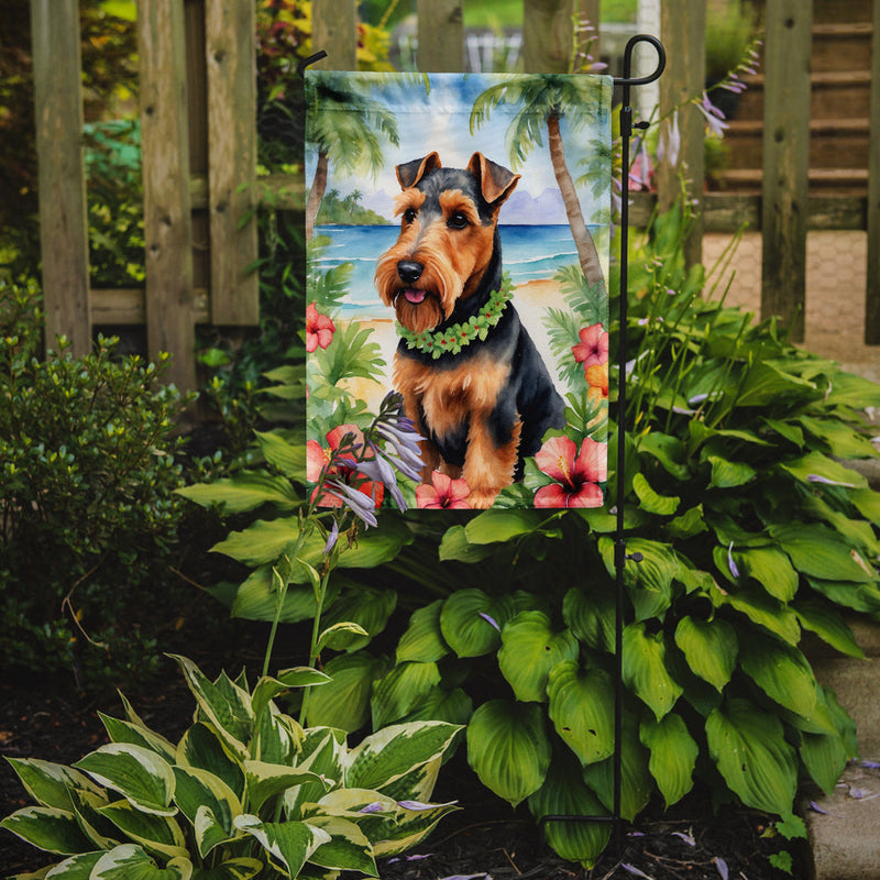 Welsh Terrier Luau Garden Flag – Tropical Dog Decor with Hibiscus & Palm Leaves