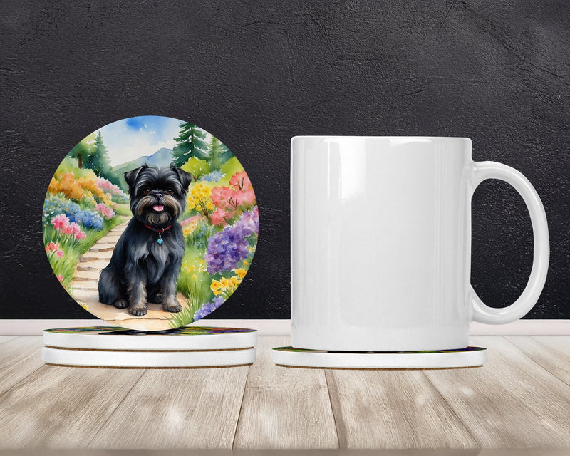 Affenpinscher Spring Garden Large Sandstone Coasters Pack of 4