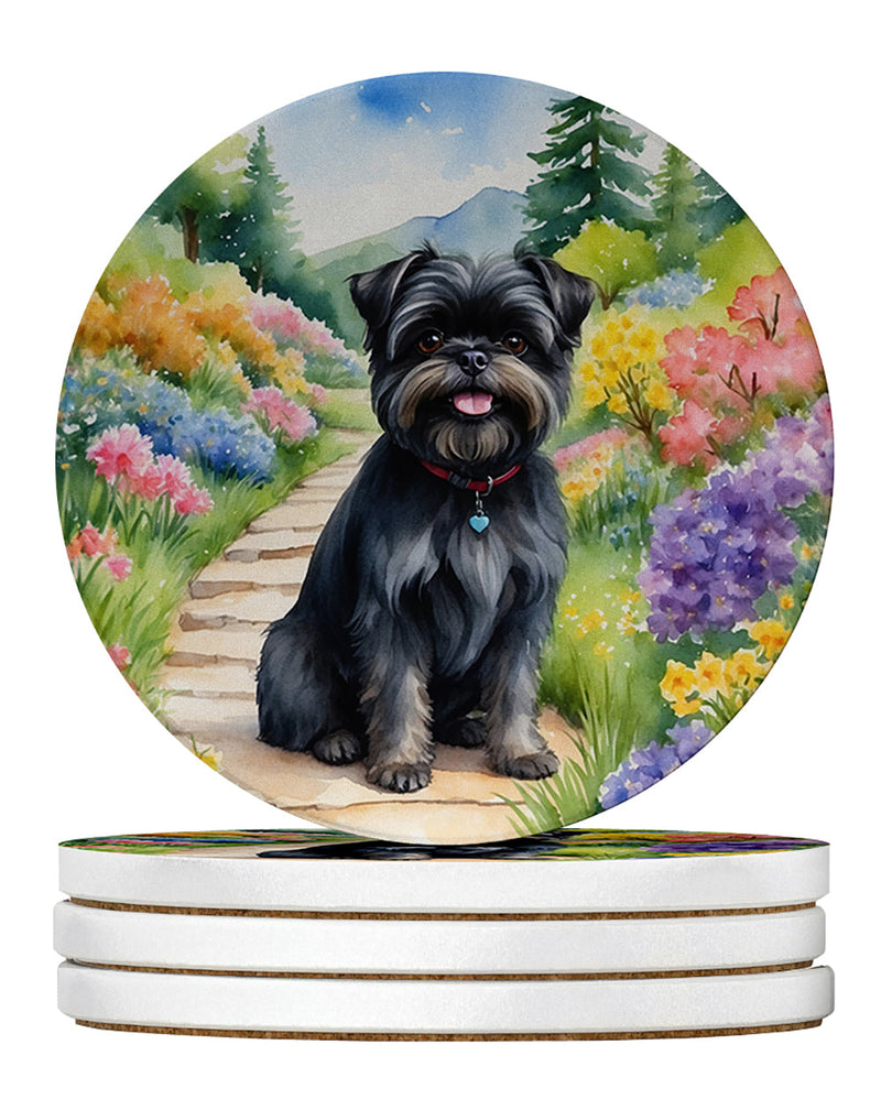 Affenpinscher Spring Garden Large Sandstone Coasters Pack of 4