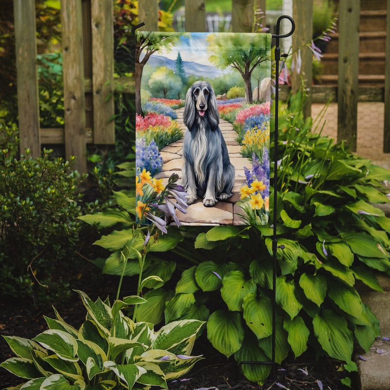 Afghan Hound Spring Path Garden Flag  – Dog-Themed Floral Outdoor Decor