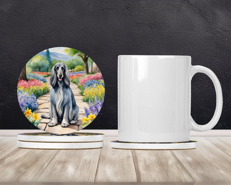 Afghan Hound Spring Garden Large Sandstone Coasters Pack of 4