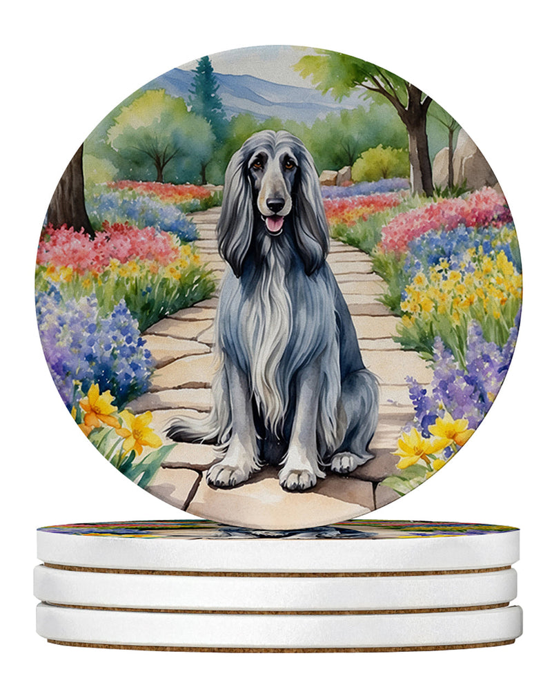 Afghan Hound Spring Garden Large Sandstone Coasters Pack of 4