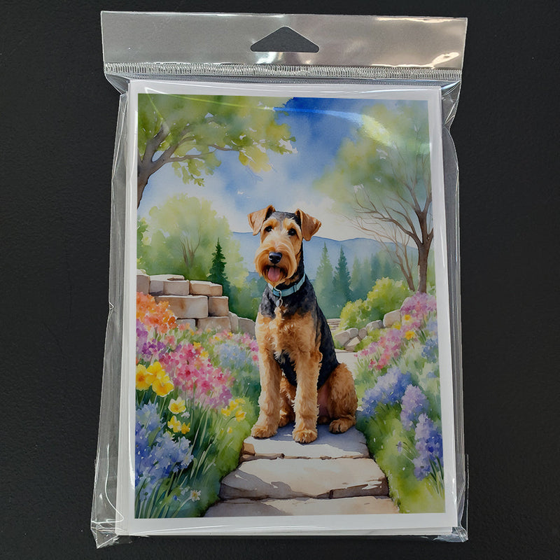 Airedale Terrier Spring Garden Greeting Cards Pack of 8