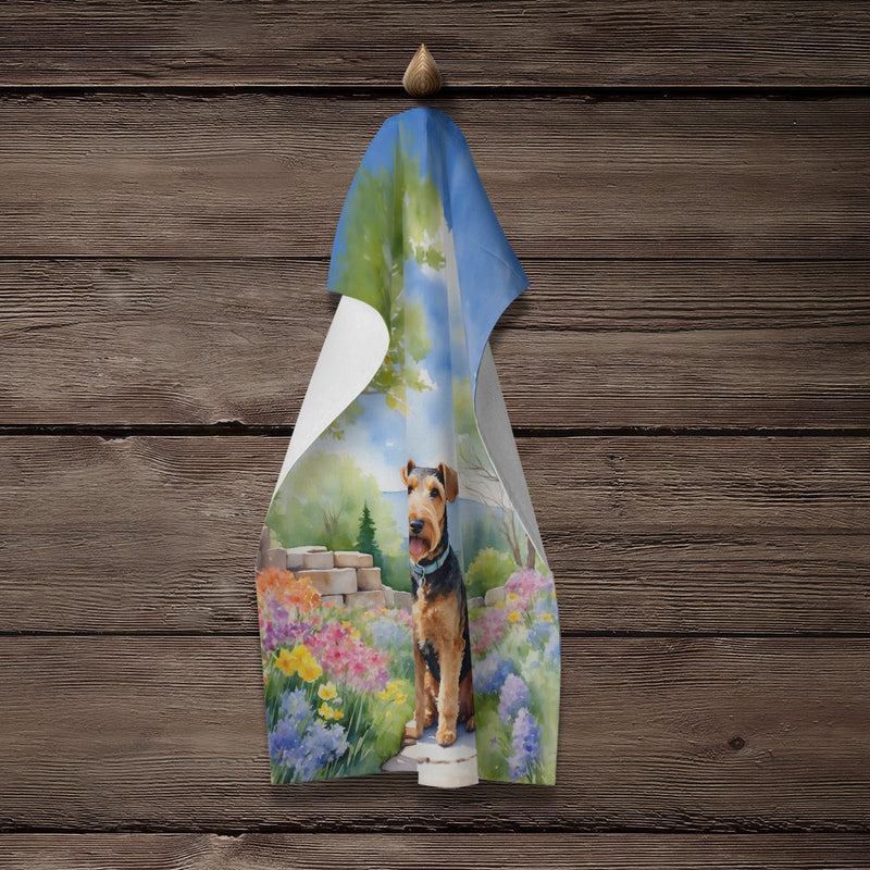 Airedale Terrier Spring Garden Kitchen Towel