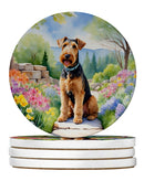Airedale Terrier Spring Garden Large Sandstone Coasters Pack of 4