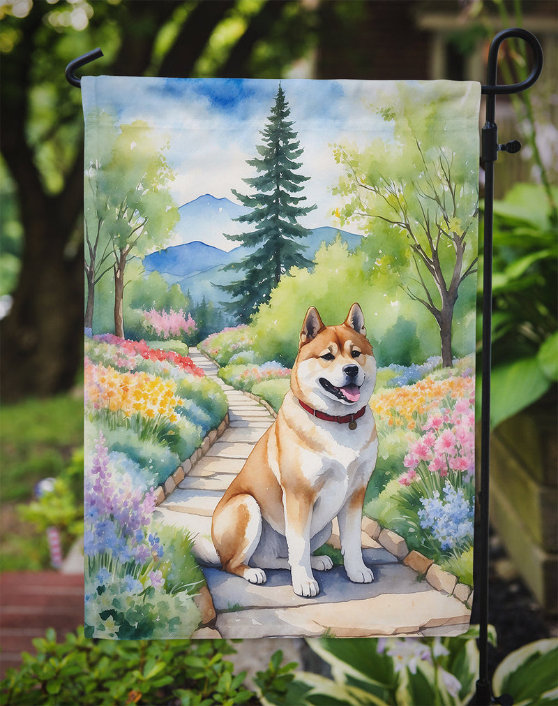 Akita Spring Garden Path Flag  – Dog-Themed Floral Outdoor Decor