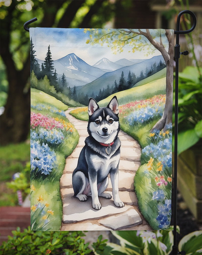 Alaskan Klee Kai Spring Path Garden Flag  – Dog-Themed Floral Outdoor Decor