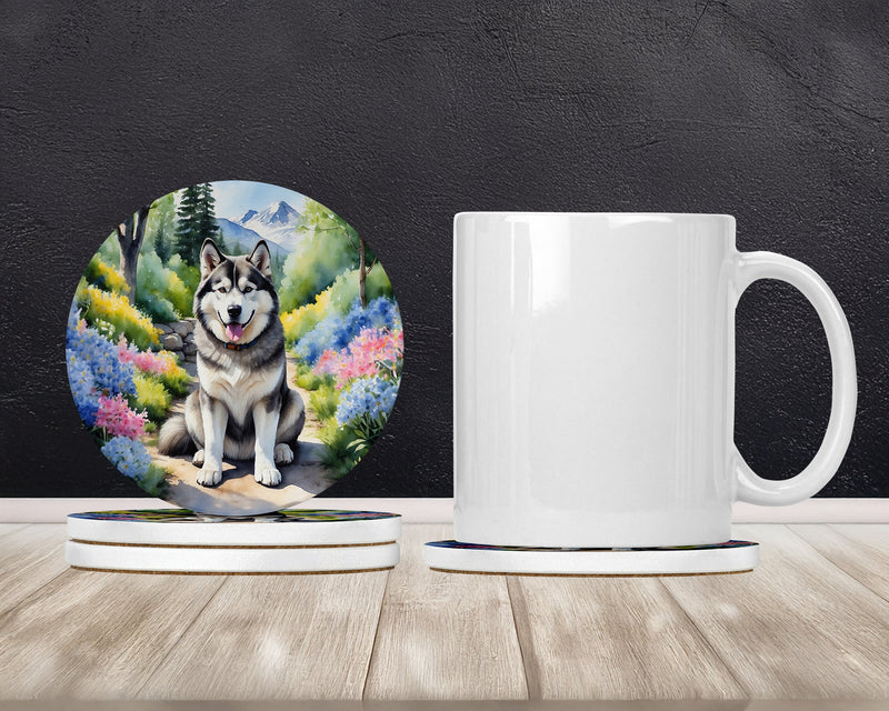 Alaskan Malamute Spring Garden Large Sandstone Coasters Pack of 4